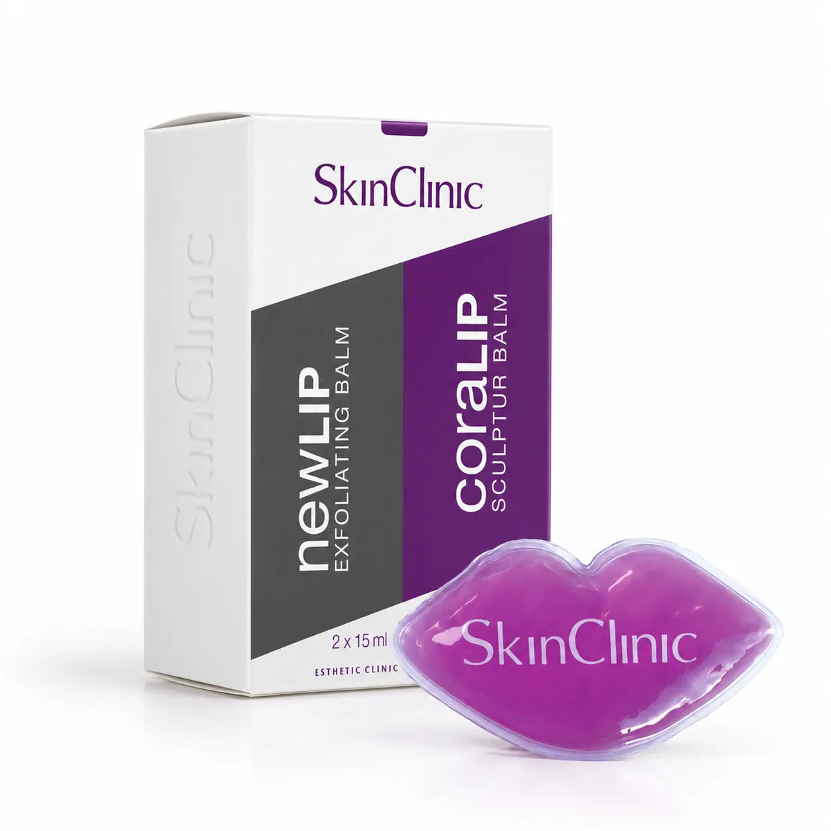 SkinClinic Pack Cuidado Labial Newlip Coralip Parche Labial — vista frontal del envase